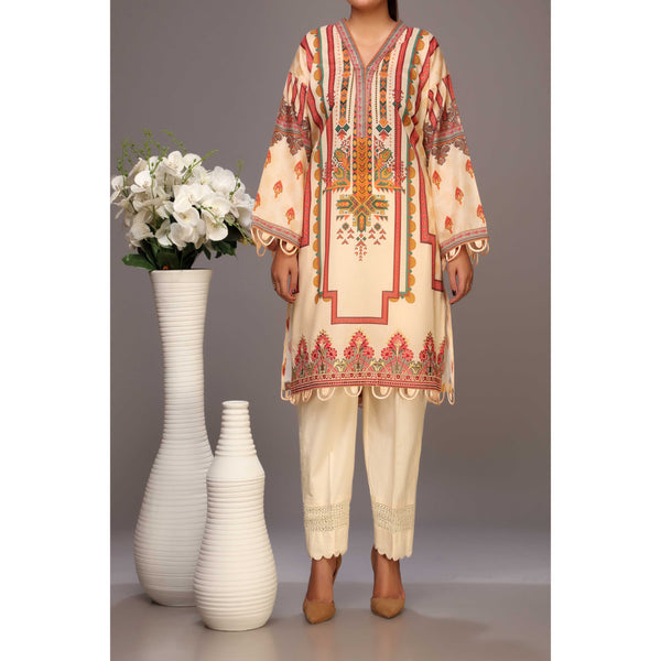 Beige Color Digital Printed Lawn Embroidered Shirt PS2232