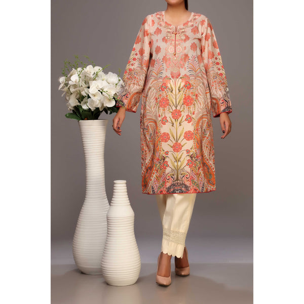 Beige Color Digital Printed Lawn Embroidered Shirt PS2234