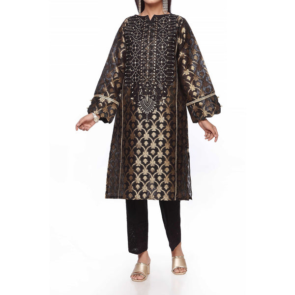 Black Color Embellished Net Zari Shirt PS2248