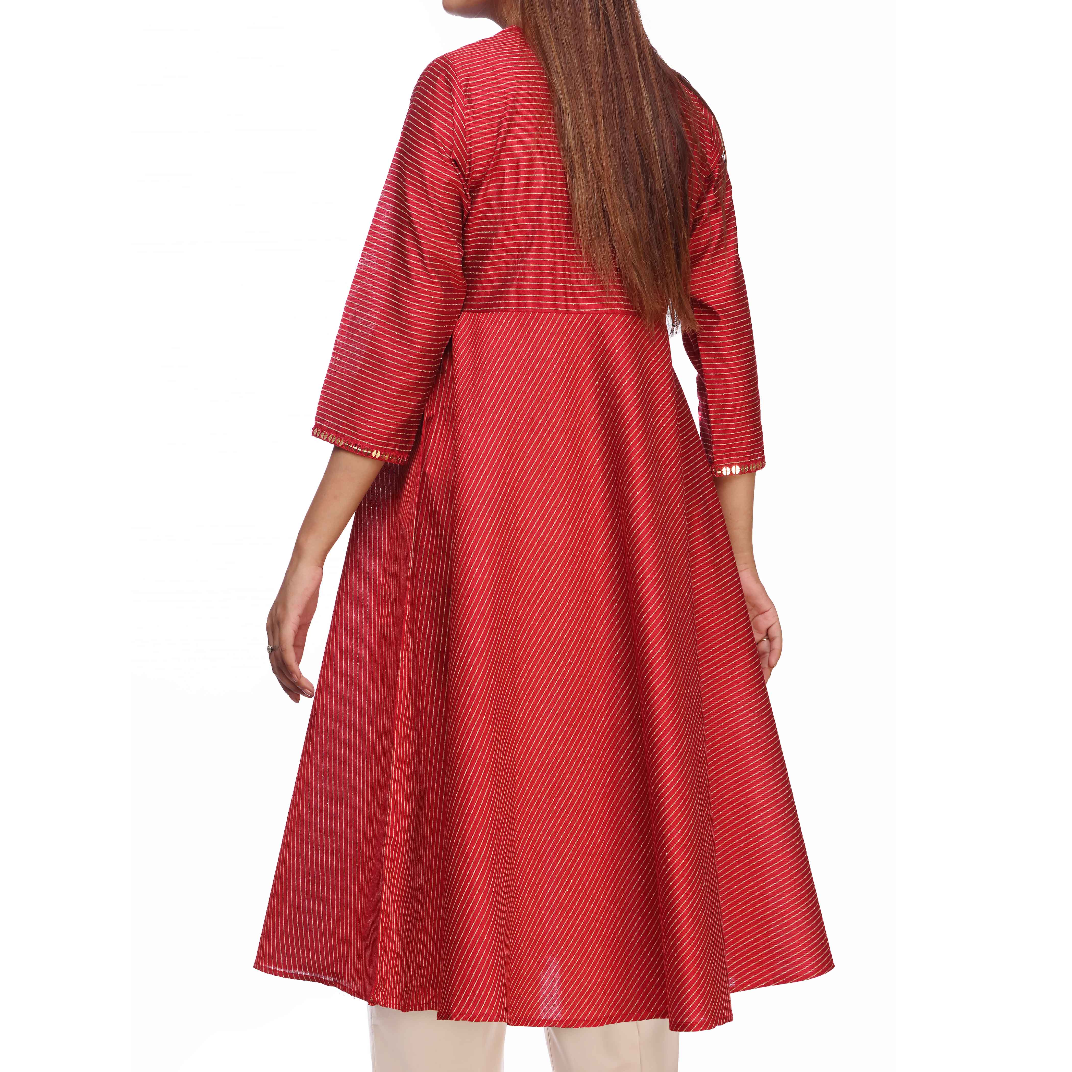 Red Embellished Cotton Karandi shirt PS2252