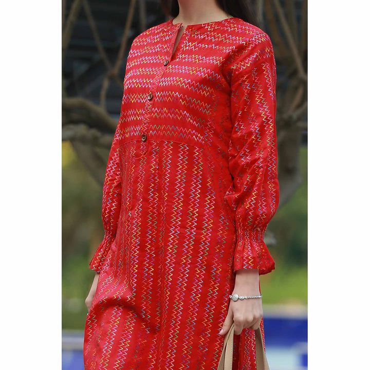 Red Color Embellished Jacquard Shirt PS2283