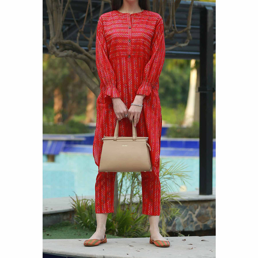 Red Color Embellished Jacquard Shirt PS2283