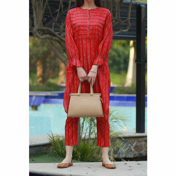 Red Color Embellished Jacquard Shirt PS2283