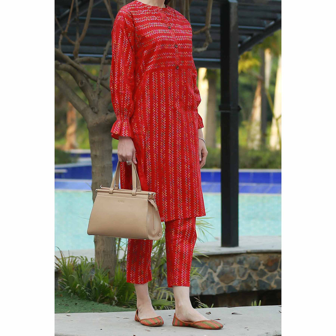 Red Color Embellished Jacquard Shirt PS2283