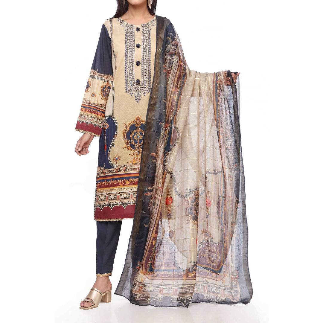 3PC- Unstitched Digital Printed Lawn Suit PS2464