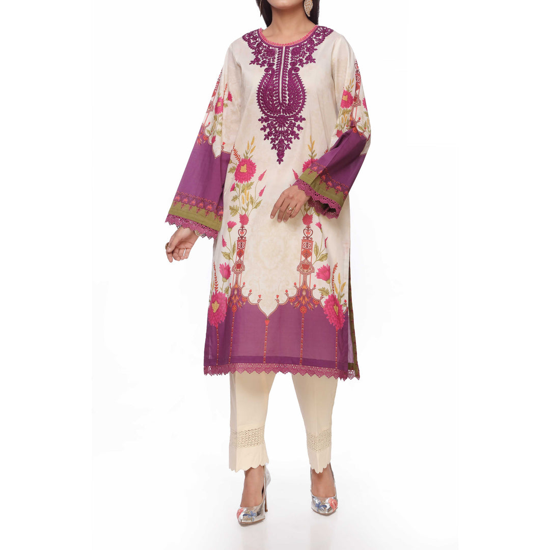 Cream Unstitched Digital Printed Lawn Embroidered Shirt PS2466