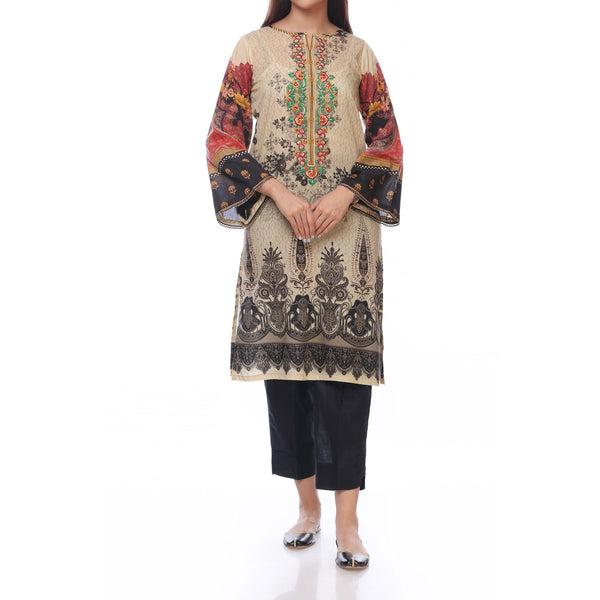 Khaki Color Unstitched Digital Printed Lawn Embroidered Shirt PS2467