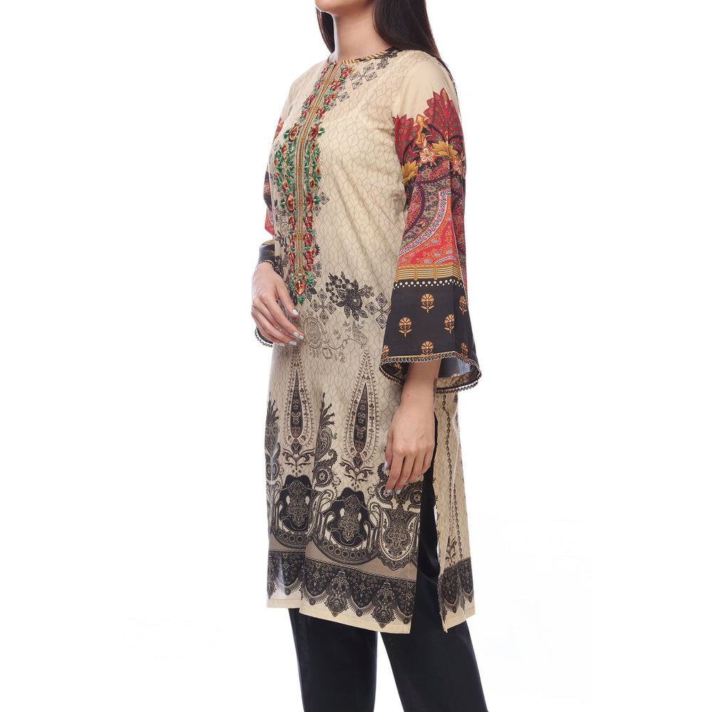 Digital Printed Lawn Shirt With Embroiderd Neck Line