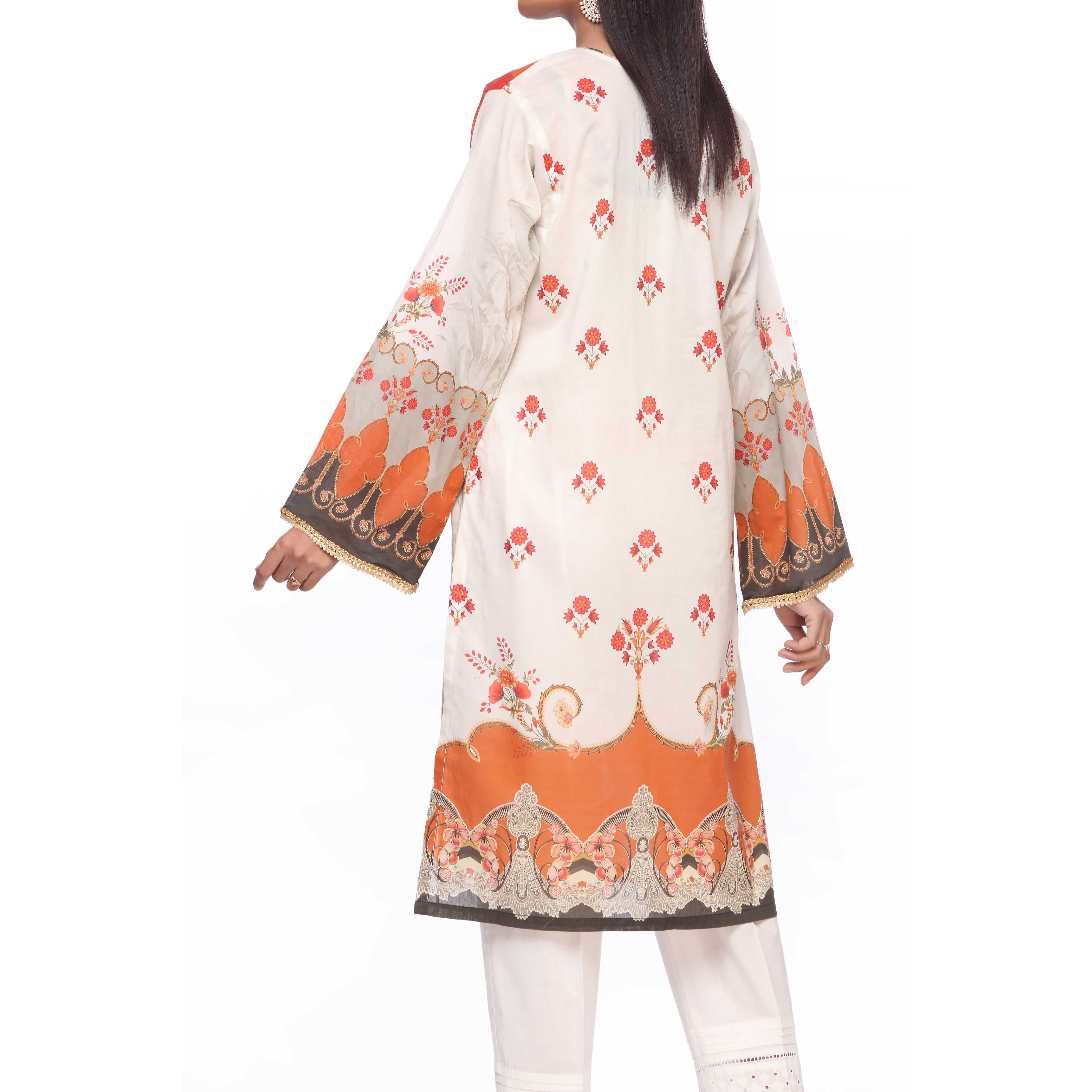 White Unstitched Digital Printed Lawn Embroidered Shirt PS2468
