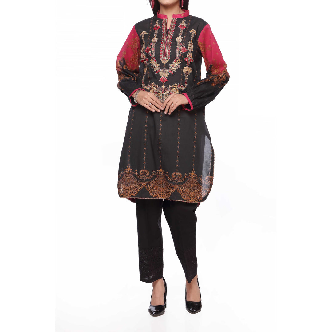 Black Unstitched Digital Printed Lawn Embroidered Shirt PS2475