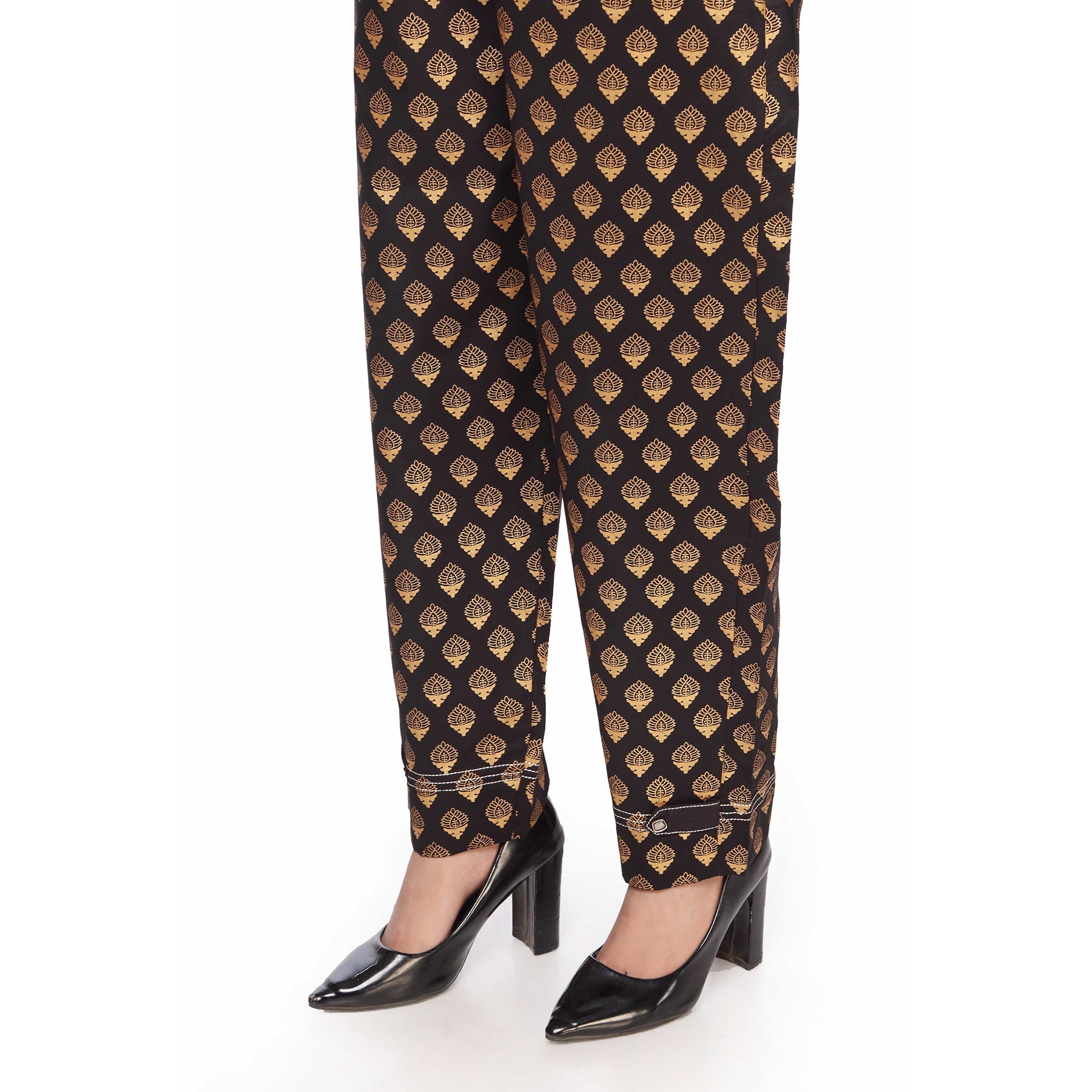 Slim Fit Gold Printed Trousers