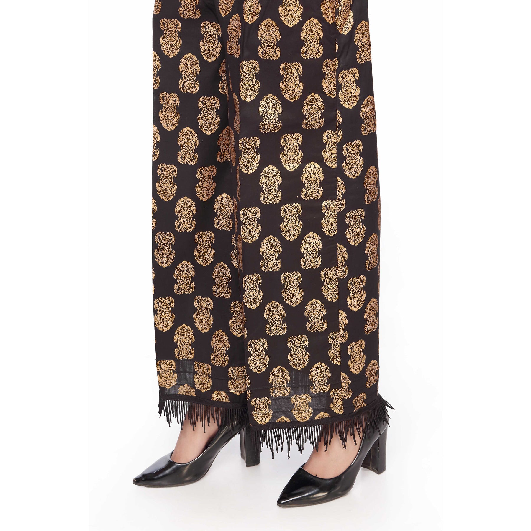 Straight Fit Gold Printed Trousers
