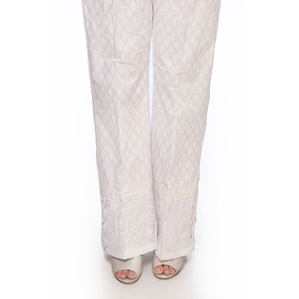 White Color Straight Fit Printed Cambric Trousers PS2550