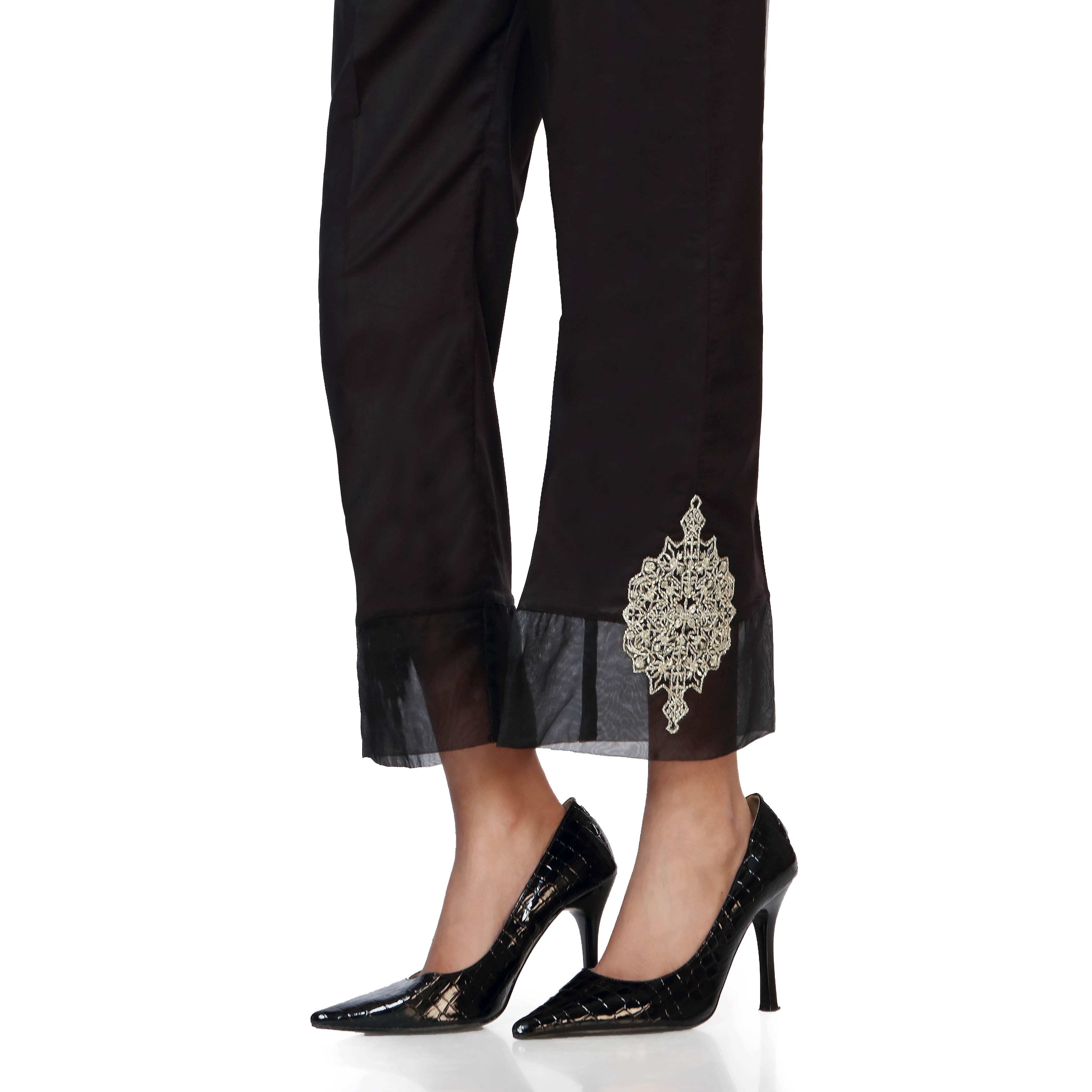 Black Cambric Embellished Bell Bottom Trousers PS2557