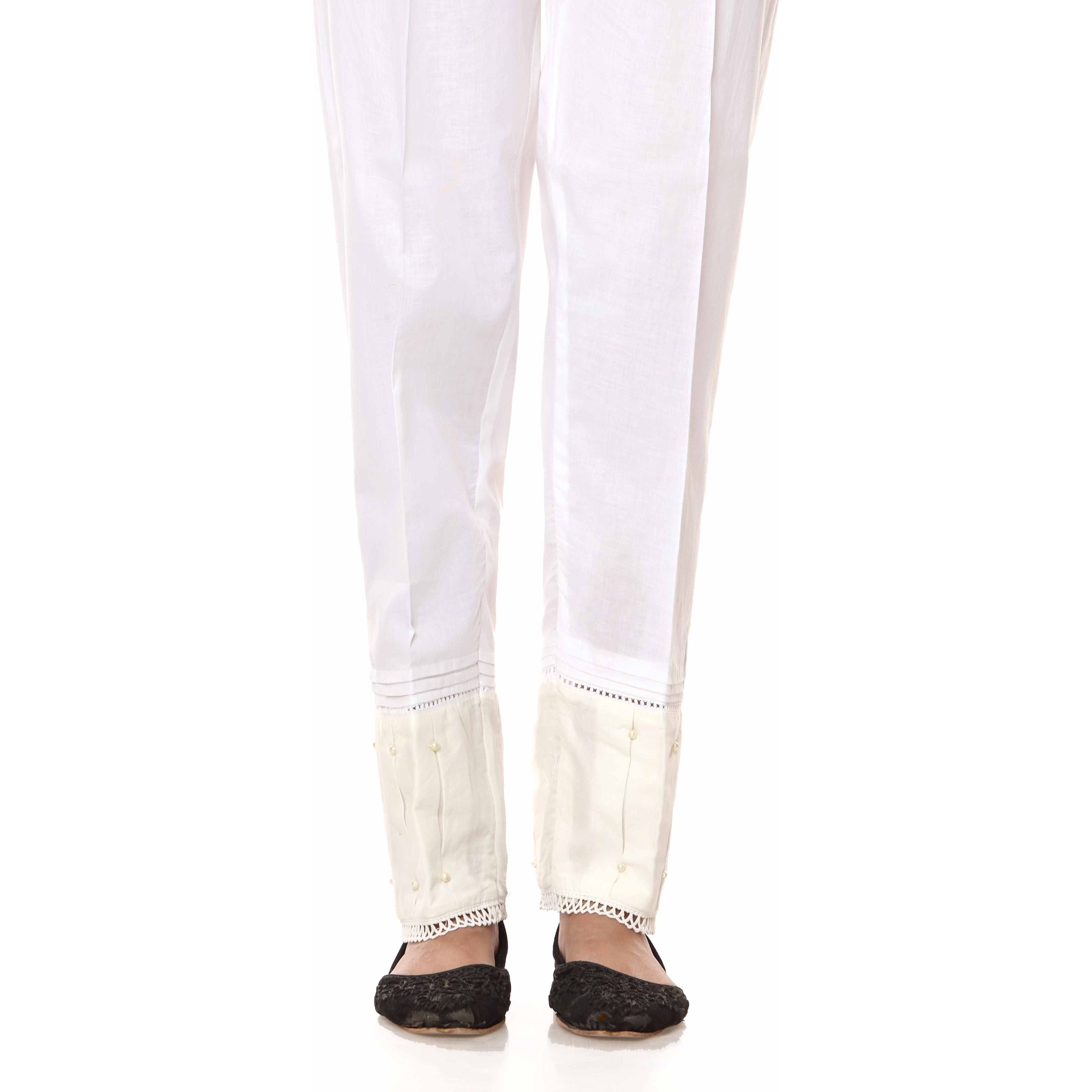 White Cambric Embellished Straight Fit Trousers PS2560