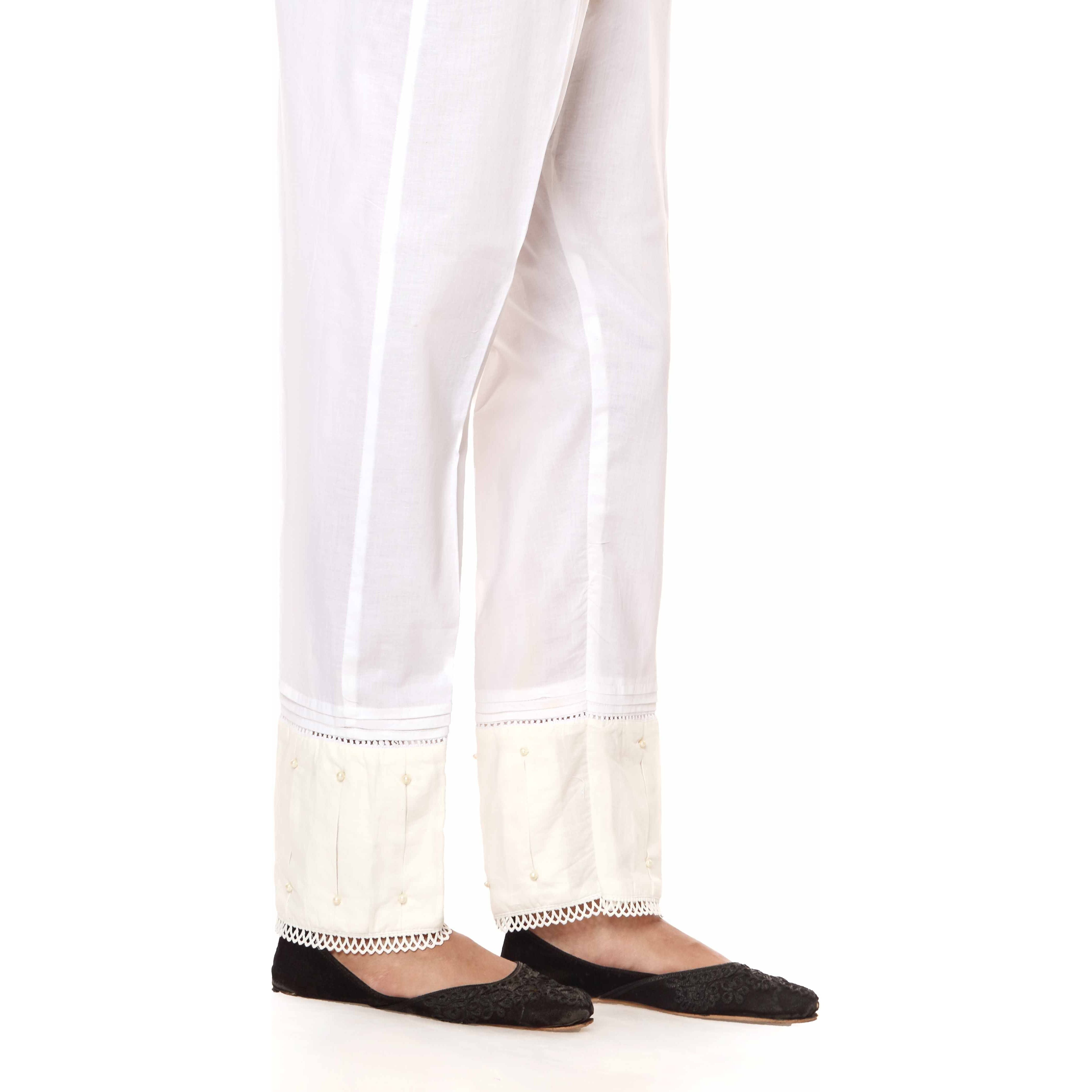 White Cambric Embellished Straight Fit Trousers PS2560