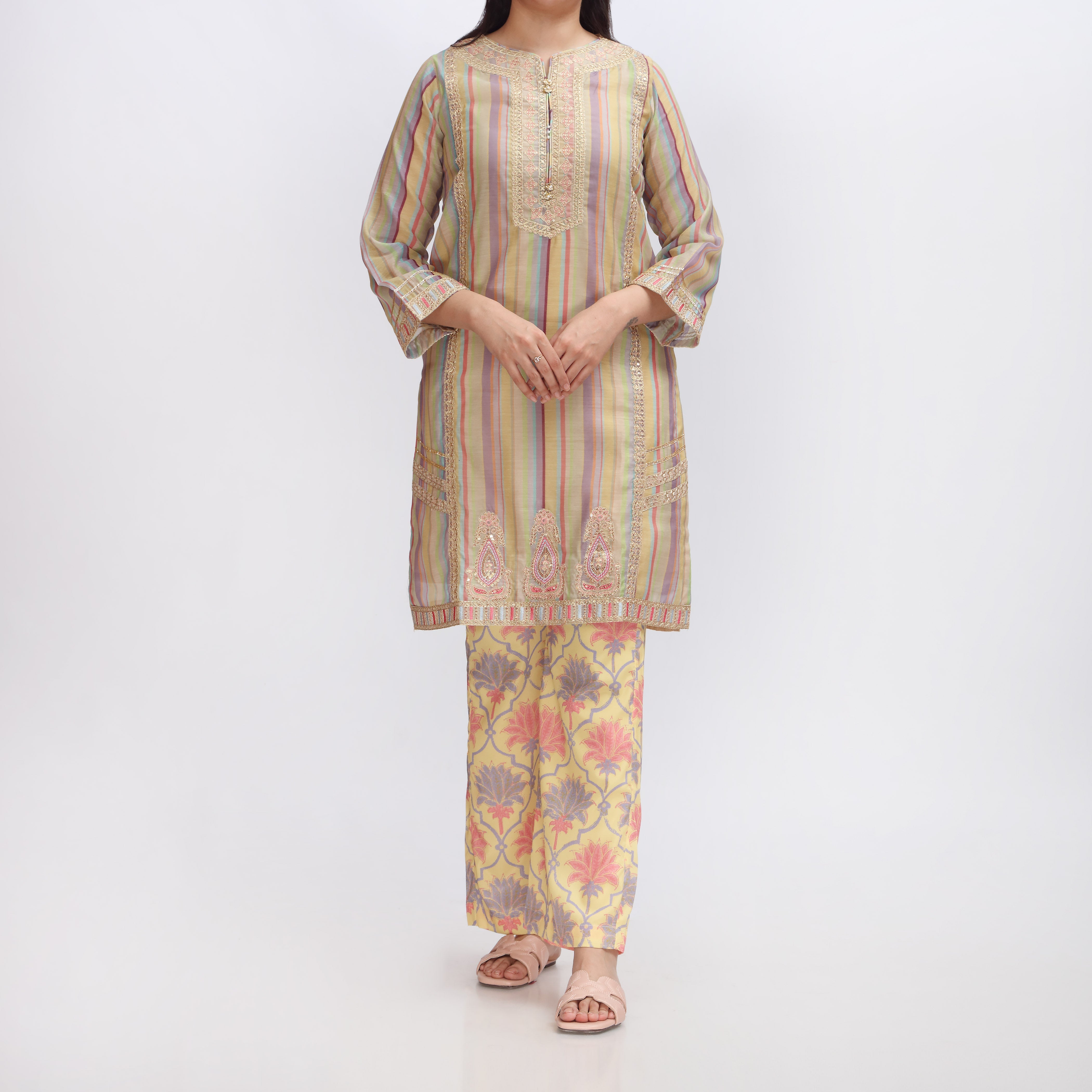 2PC- Embroidered Paper Cotton Shirt & Trouser PS3111