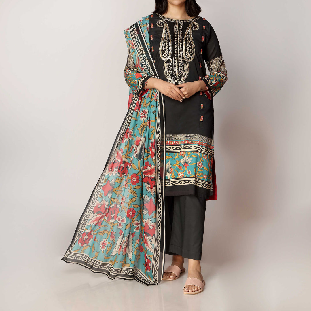 2PC- Digital Printed Lawn Embroidered Shirt With Silk Dupatta PS3164