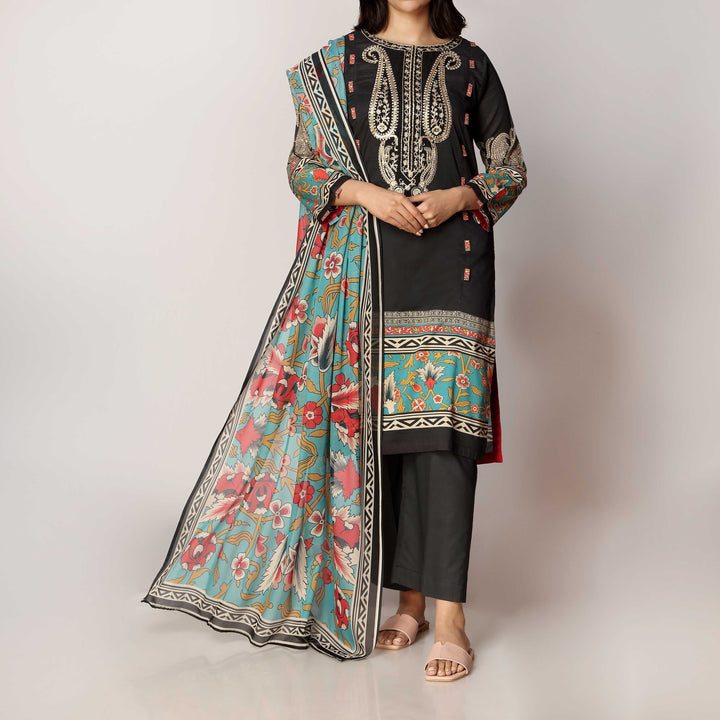 2PC- Digital Printed Lawn Embroidered Shirt With Silk Dupatta PS3164