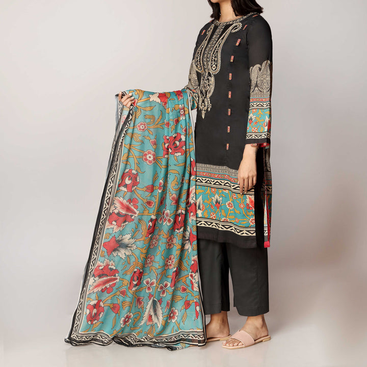 2PC- Digital Printed Lawn Embroidered Shirt With Silk Dupatta PS3164