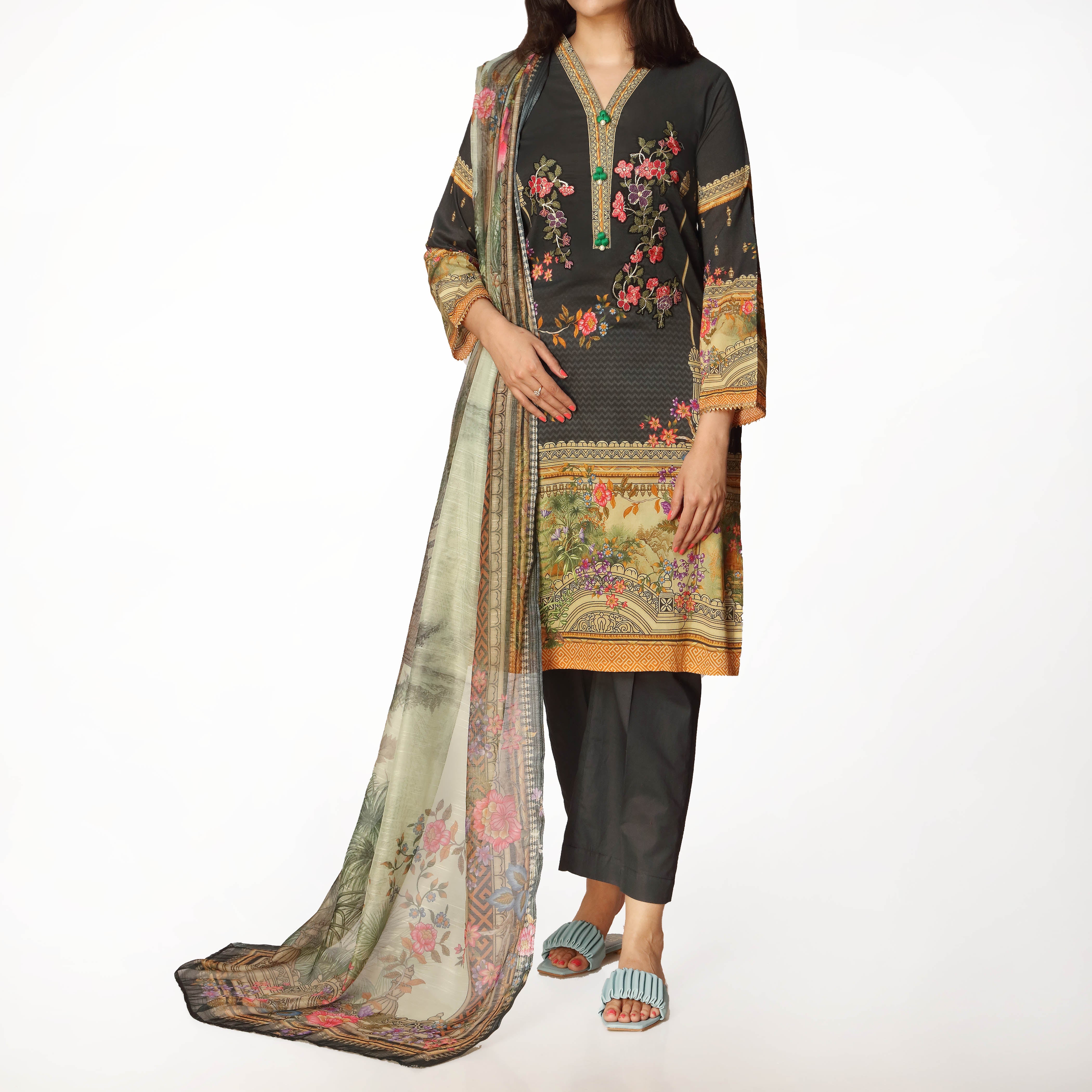3PC- Digital Printed Lawn Embroidered Suit  PS3173