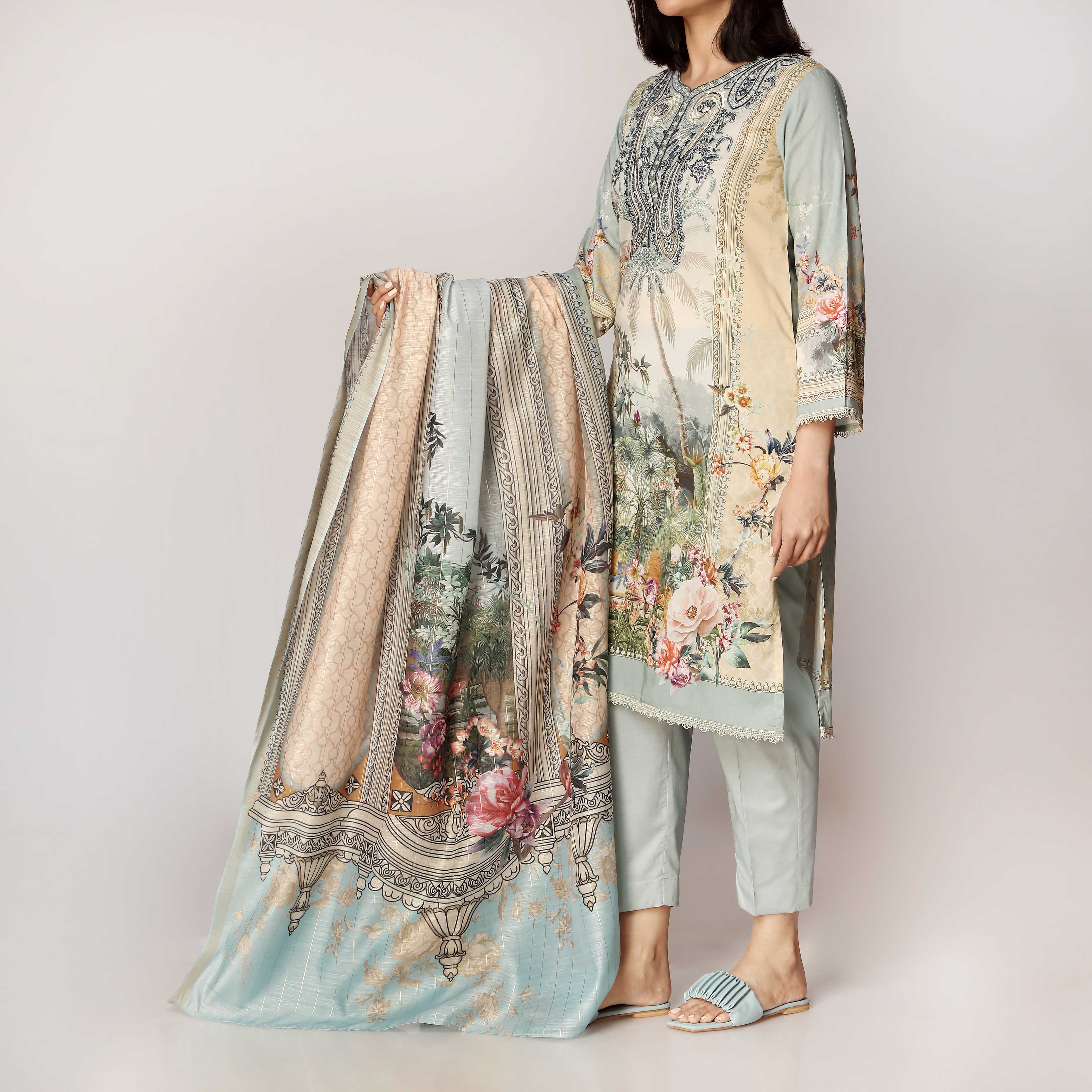 3PC- Digital Printed Lawn Embroidered Suit  PS3174