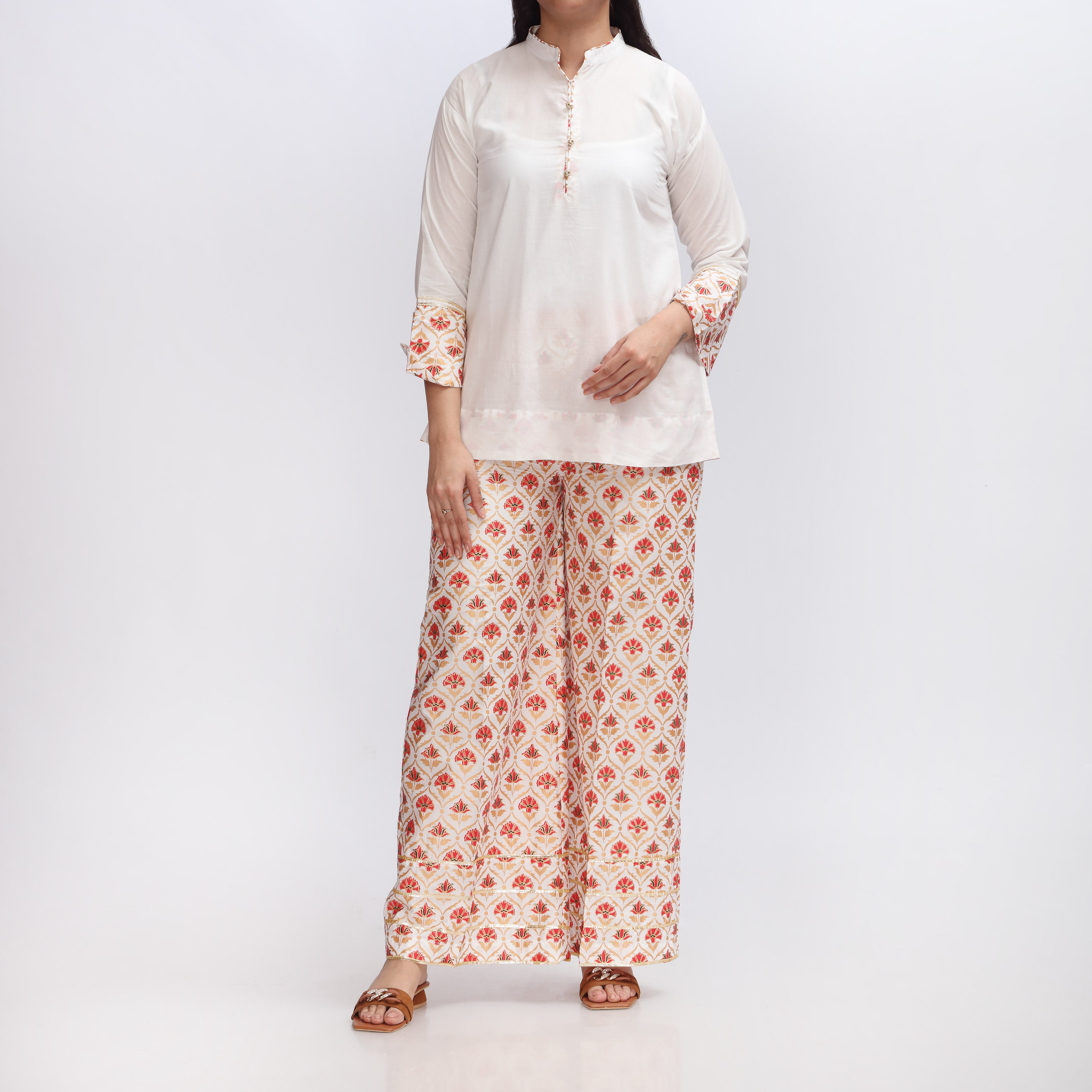 2PC- Cambric Top With Printed Trouser PS3284
