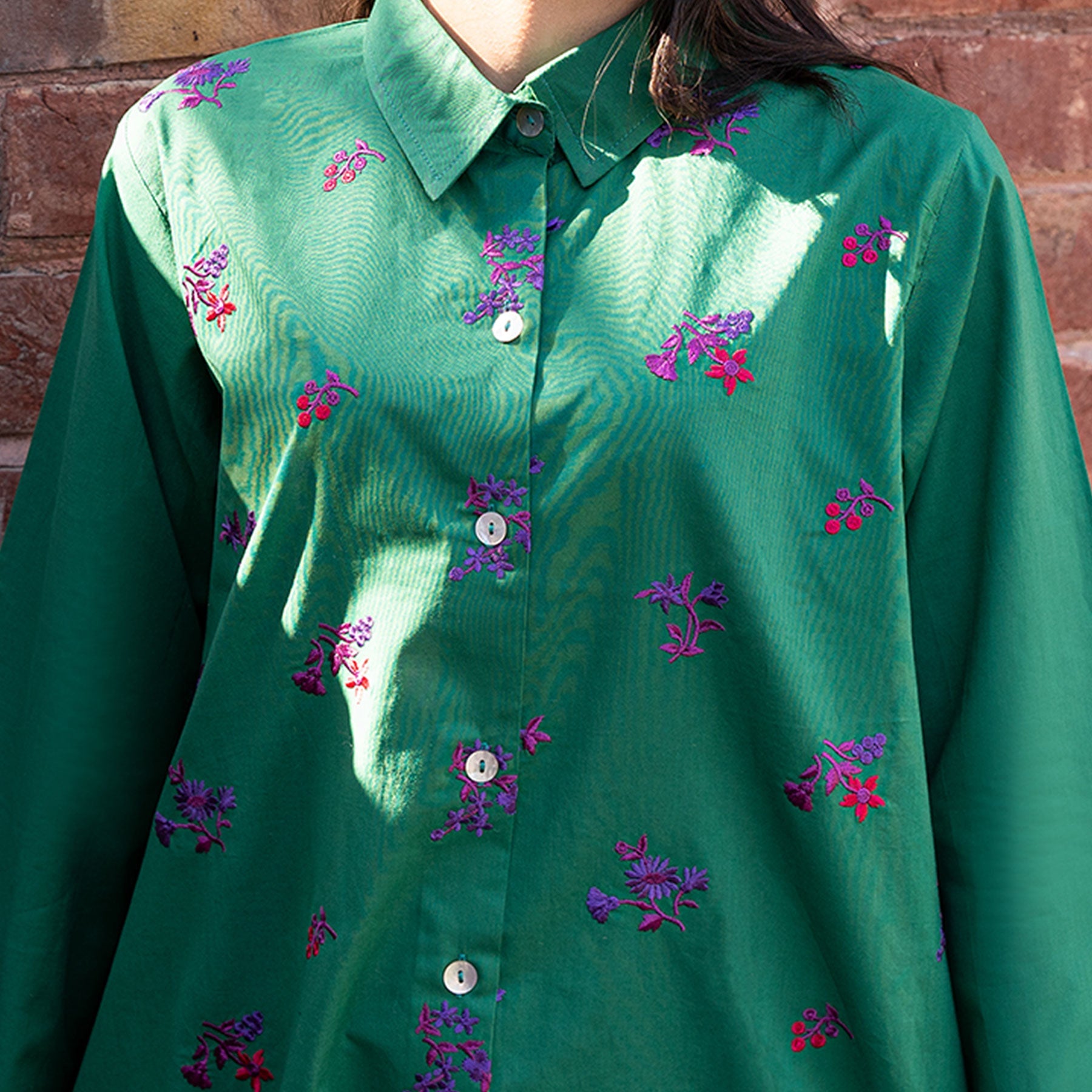 1PC- Cambric Embellished Shirt PS3347