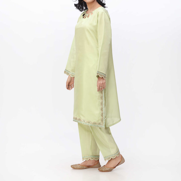 2PC- Embroidered Katan Silk Shirt & Trouser PS3386