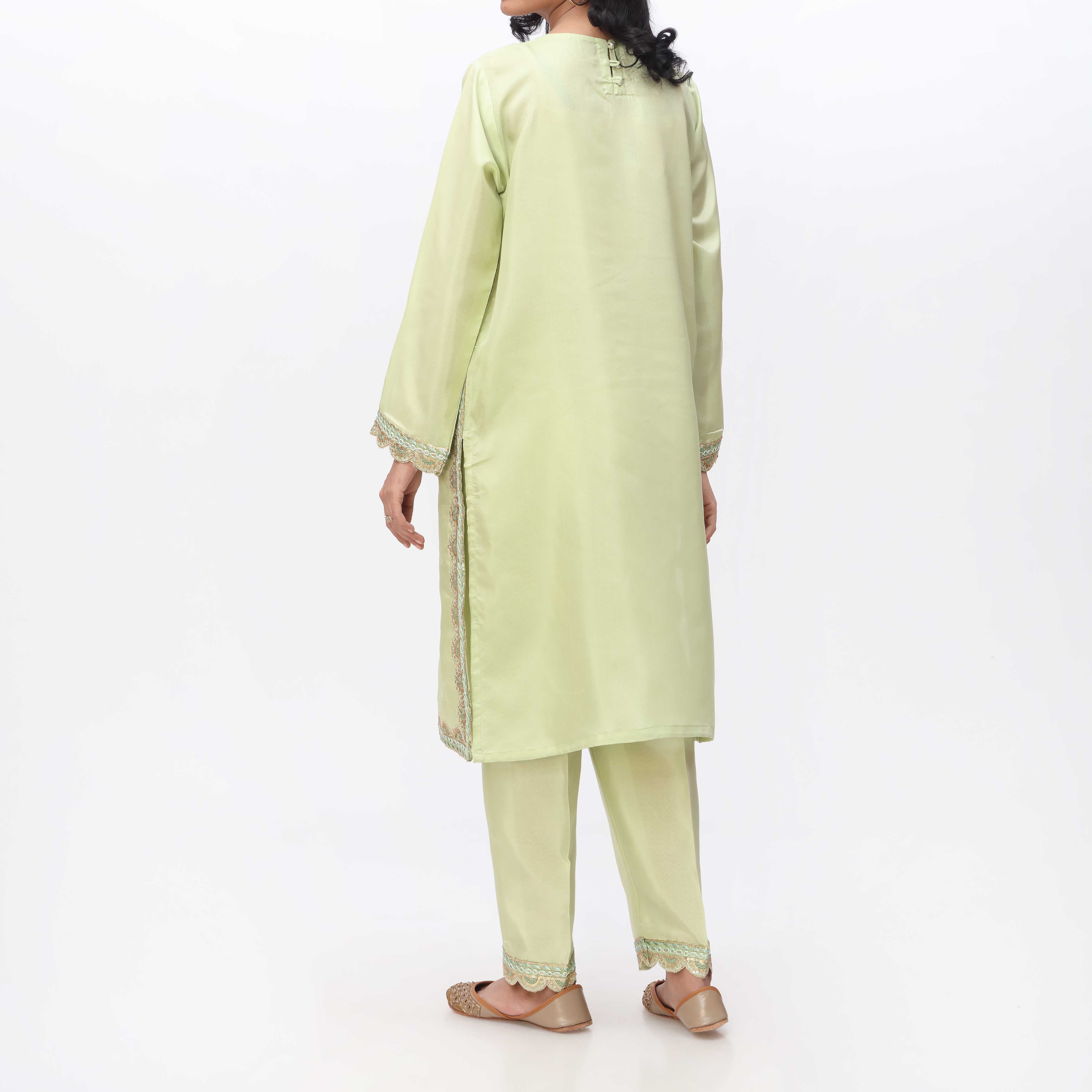 2PC- Embroidered Katan Silk Shirt & Trouser PS3386