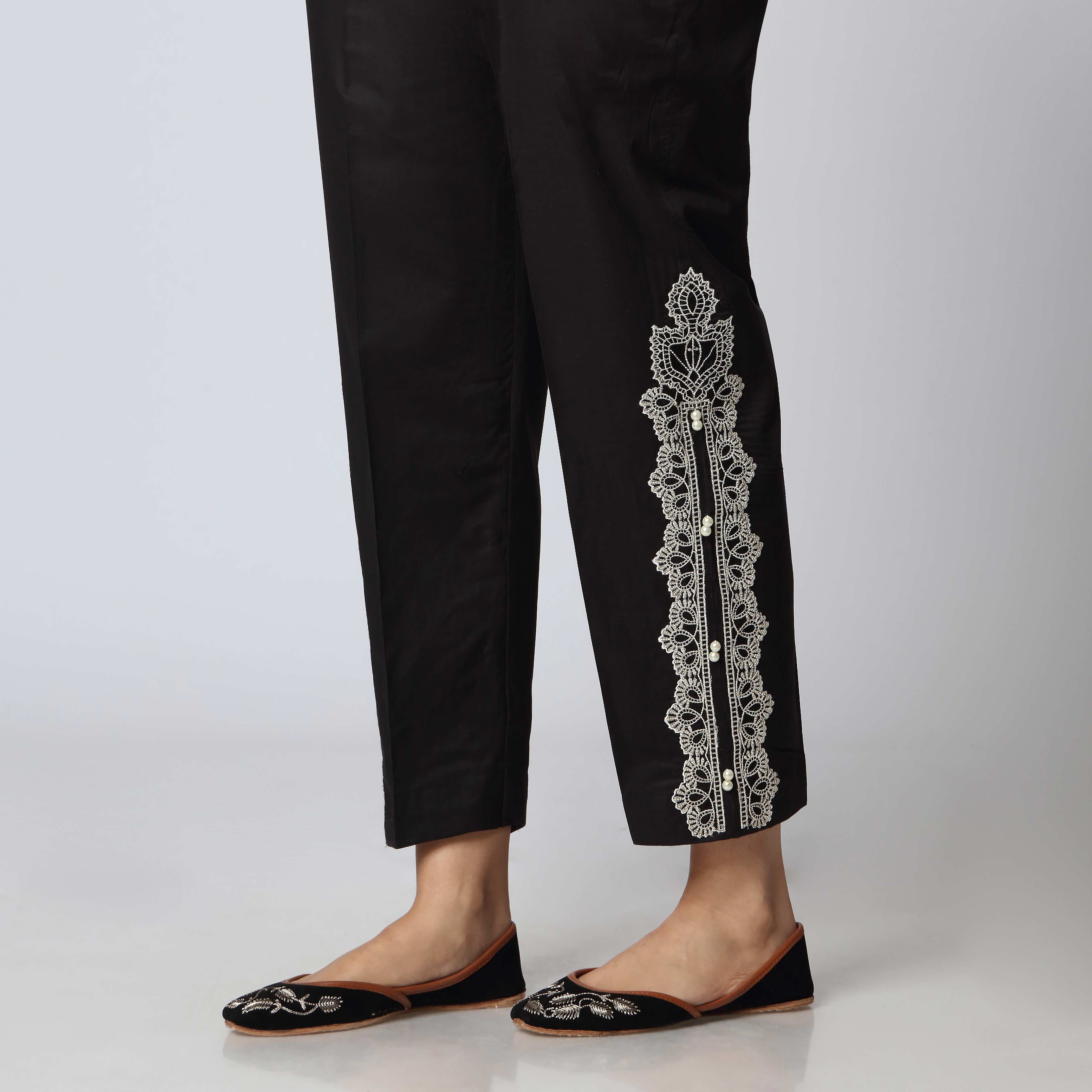 Black Cotton Straight Fit Laced Trouser PS3505