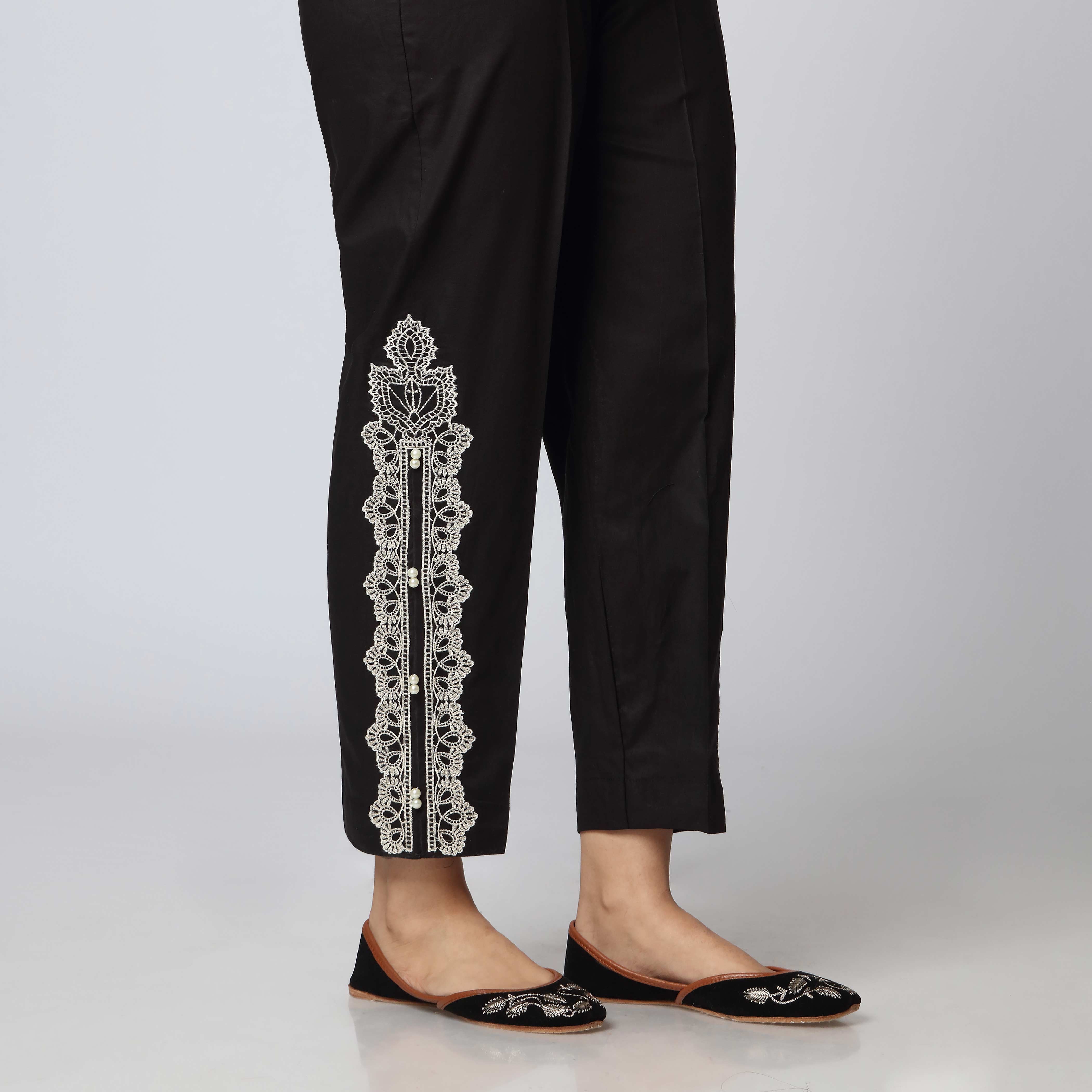 Black Cotton Straight Fit Laced Trouser PS3505