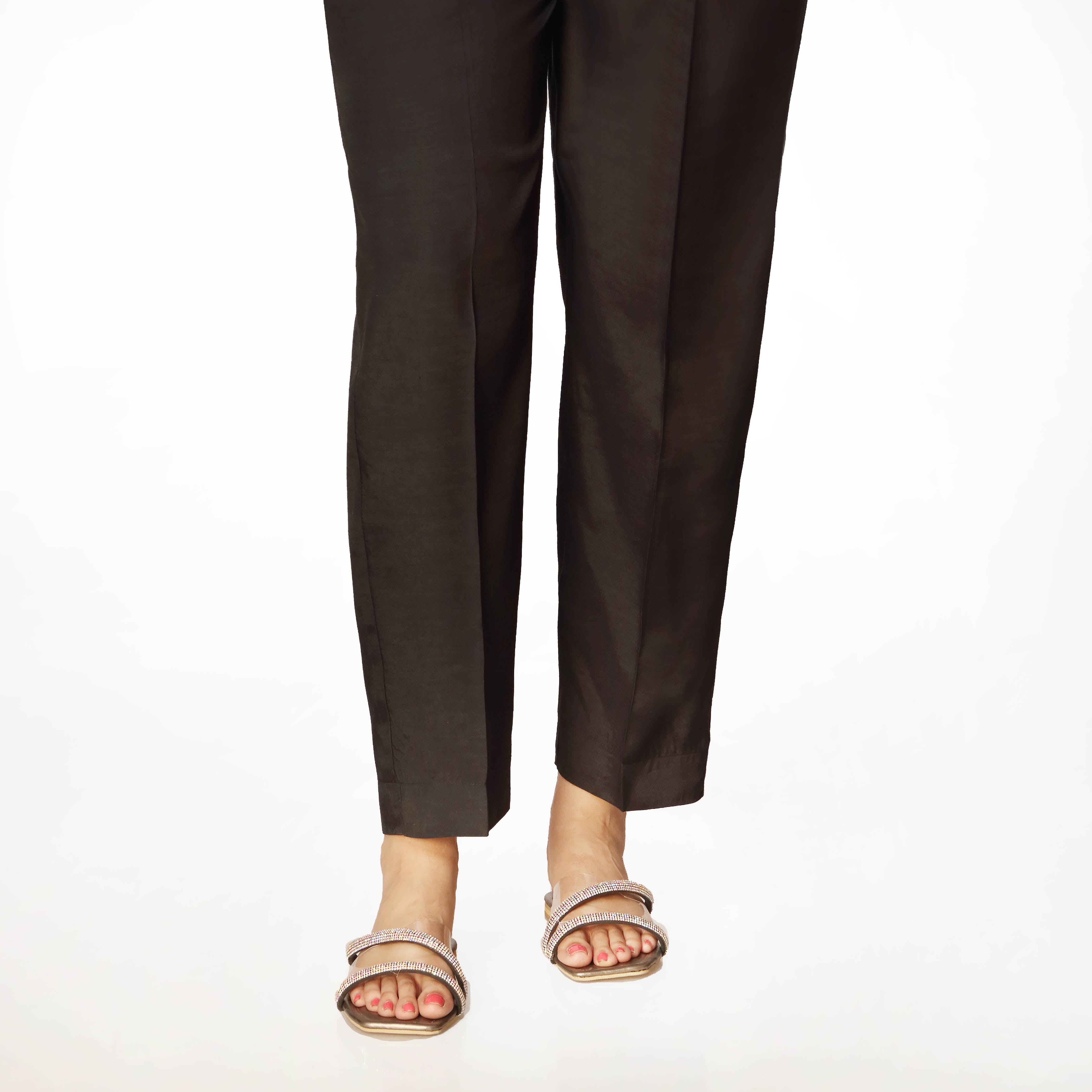 Black Raw Silk Plain Slim Fit Trouser PS3521