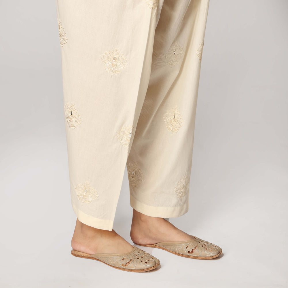 Cream Cambric Embellished Shalwar  PS3530