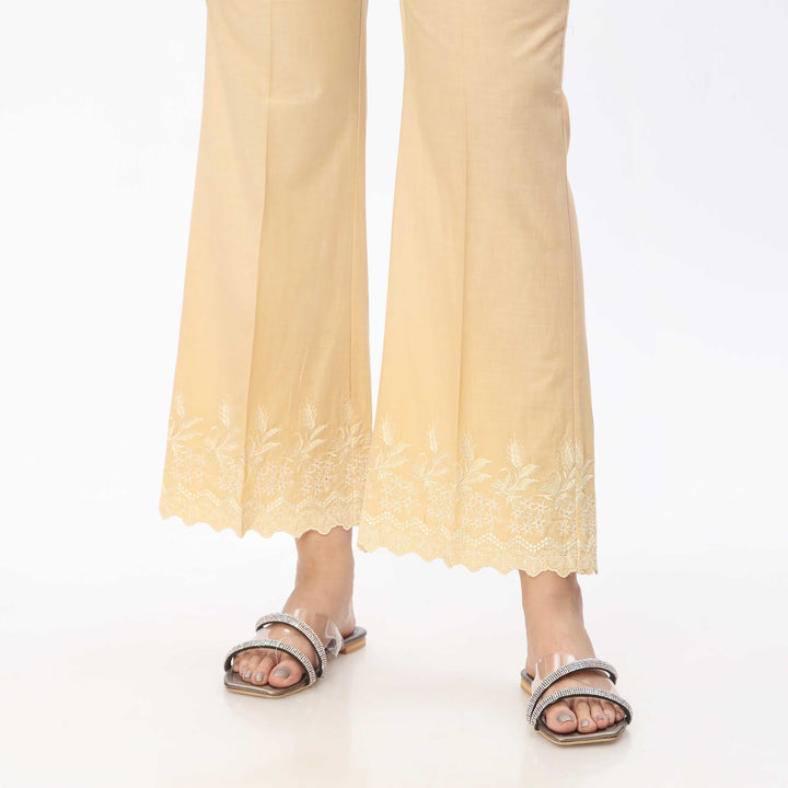 Khaki Cambric Embellished Bell Bottom Trouser PS3533