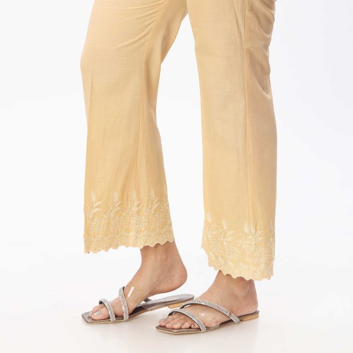 Khaki Cambric Embellished Bell Bottom Trouser PS3533