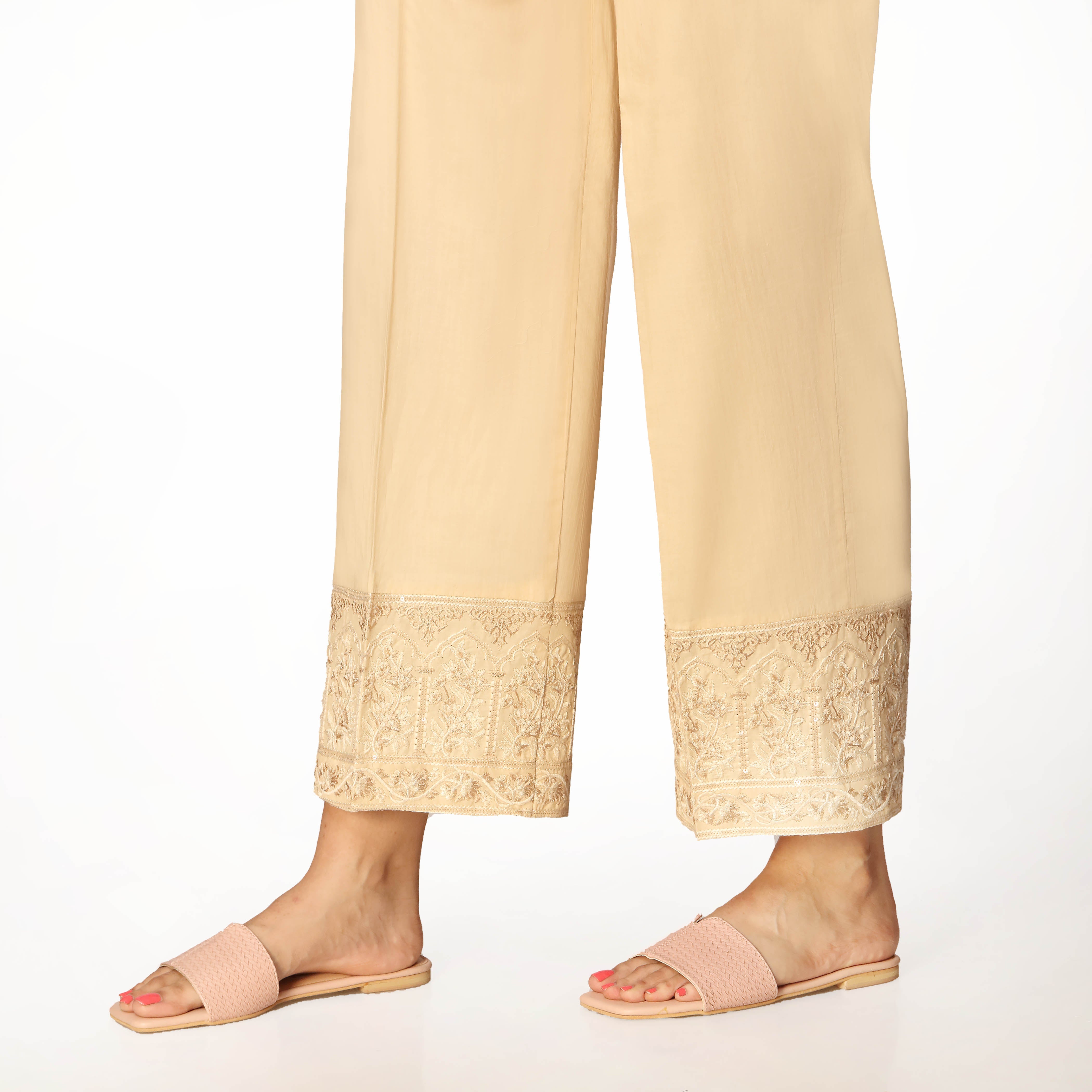 Khaki Cambric Embellished Straight Fit Trouser PS3535