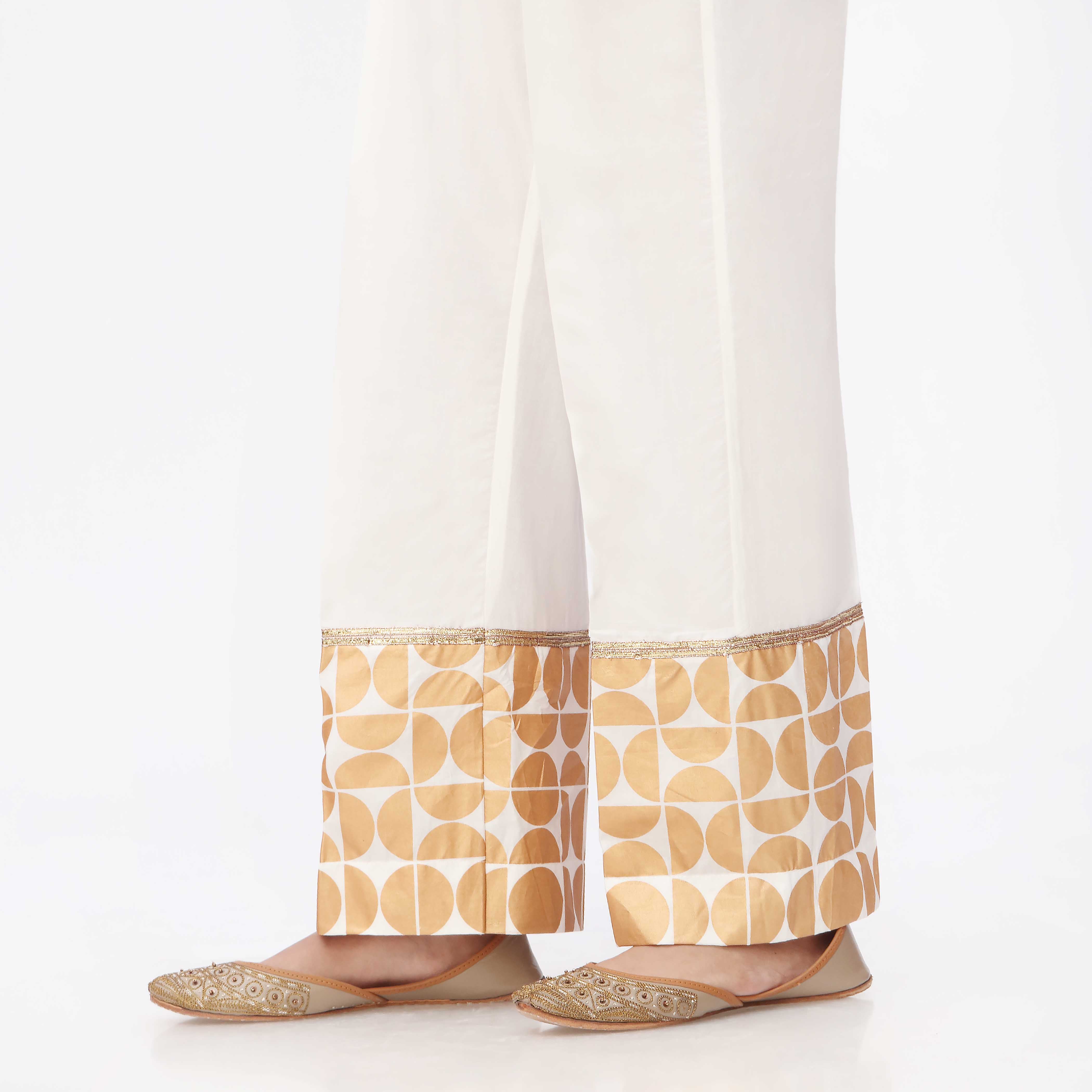 White Printed Cambric Straight Fit Trouser PS3548