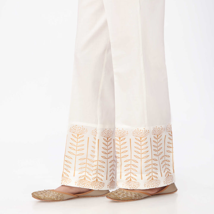 White Printed Cambric Straight Fit Trouser PS3549