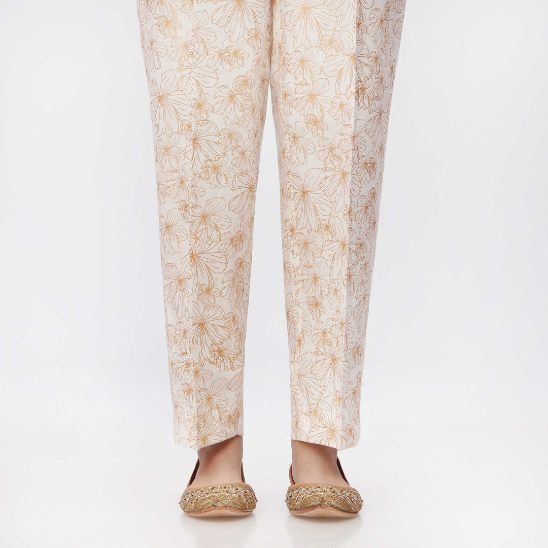 White Printed Cambric Slim Fit Trouser PS3552