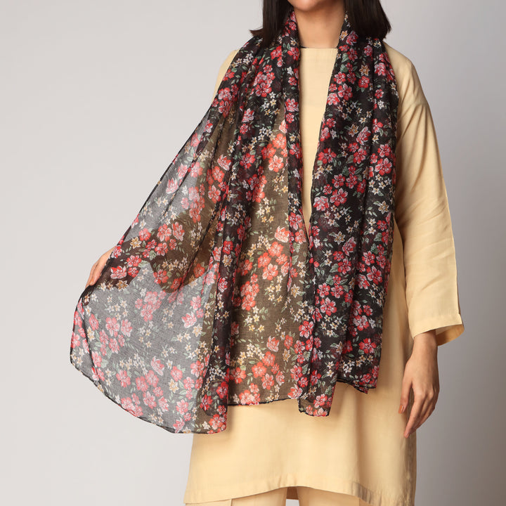 Black Digital Printed Stole PS3751
