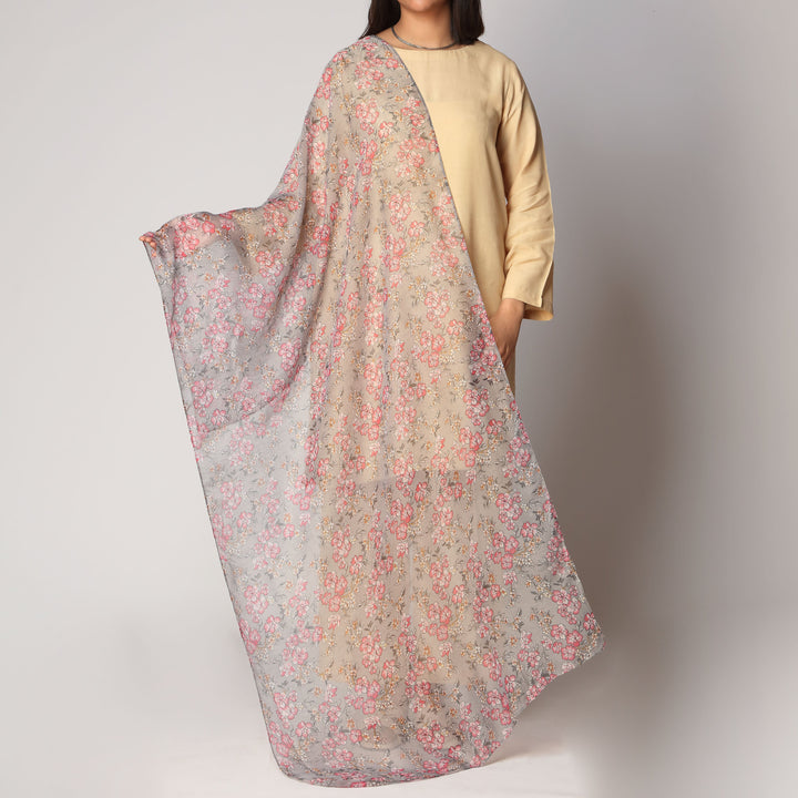 Grey Digital Printed Stole PS3751