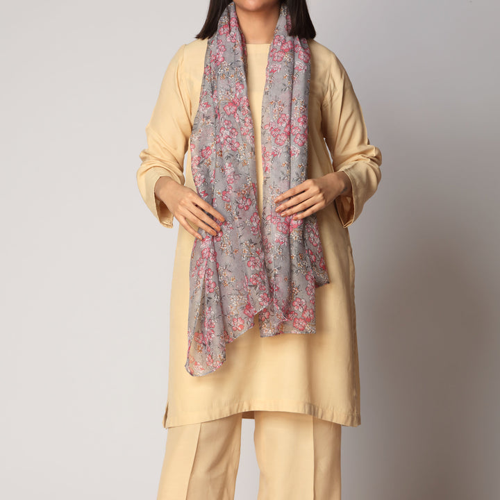 Grey Digital Printed Stole PS3751
