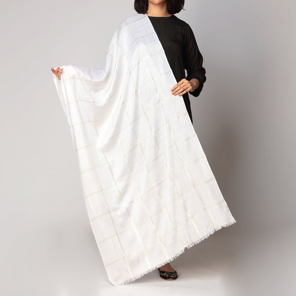 White Zari Checkered Stole PS3755