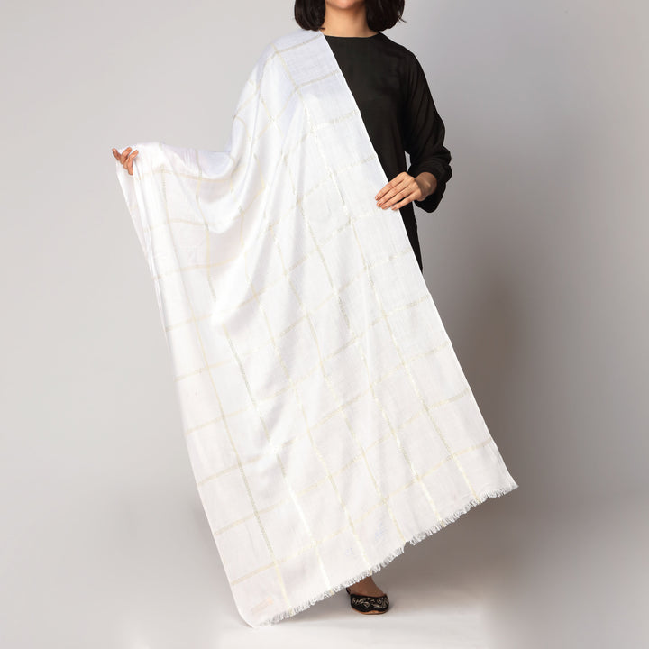 White Zari Checkered Stole PS3755