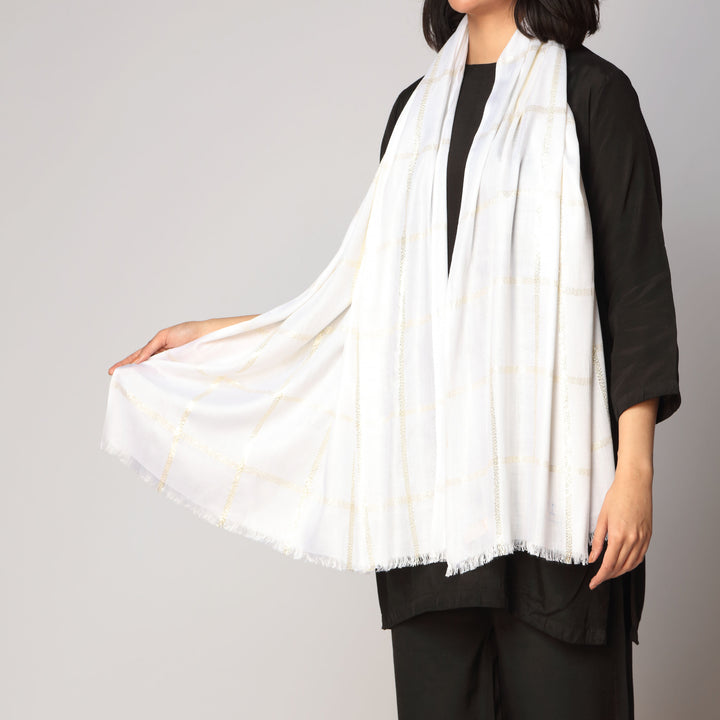 White Zari Checkered Stole PS3755