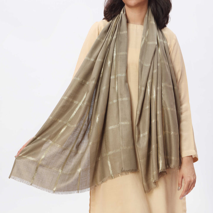 Green Zari Check Stole PS3755