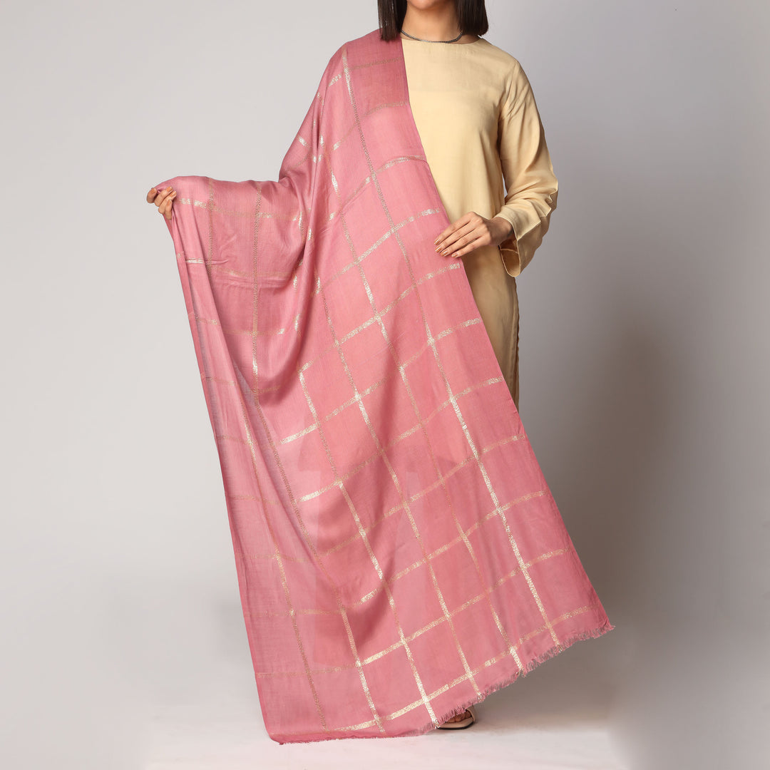 Pink Zari Checkered Stole PS3755
