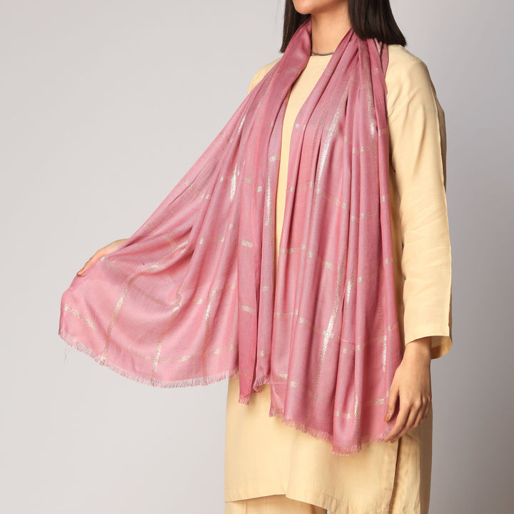 Pink Zari Checkered Stole PS3755