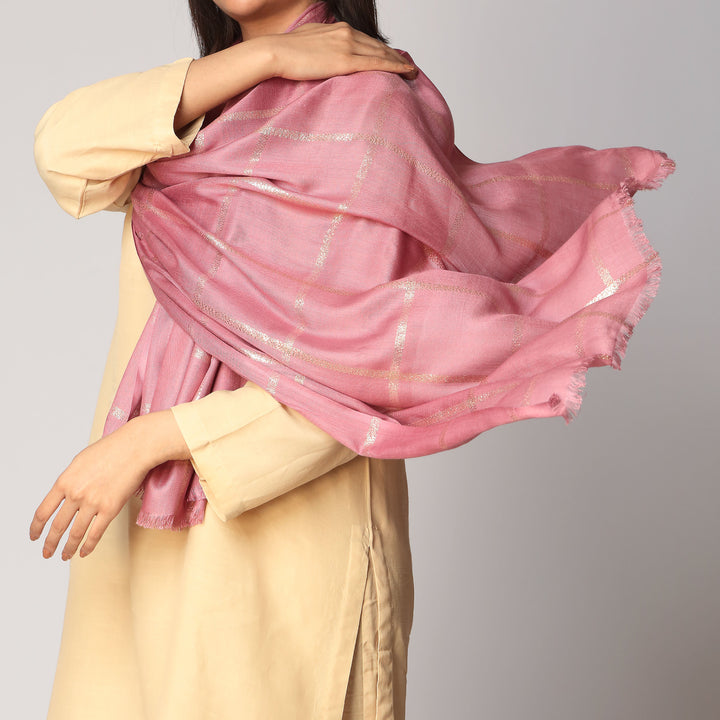 Pink Zari Checkered Stole PS3755